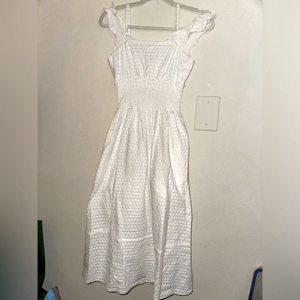 Snidel women’s white smocked waist gauzy floral dress cottagecore feminine M EUC